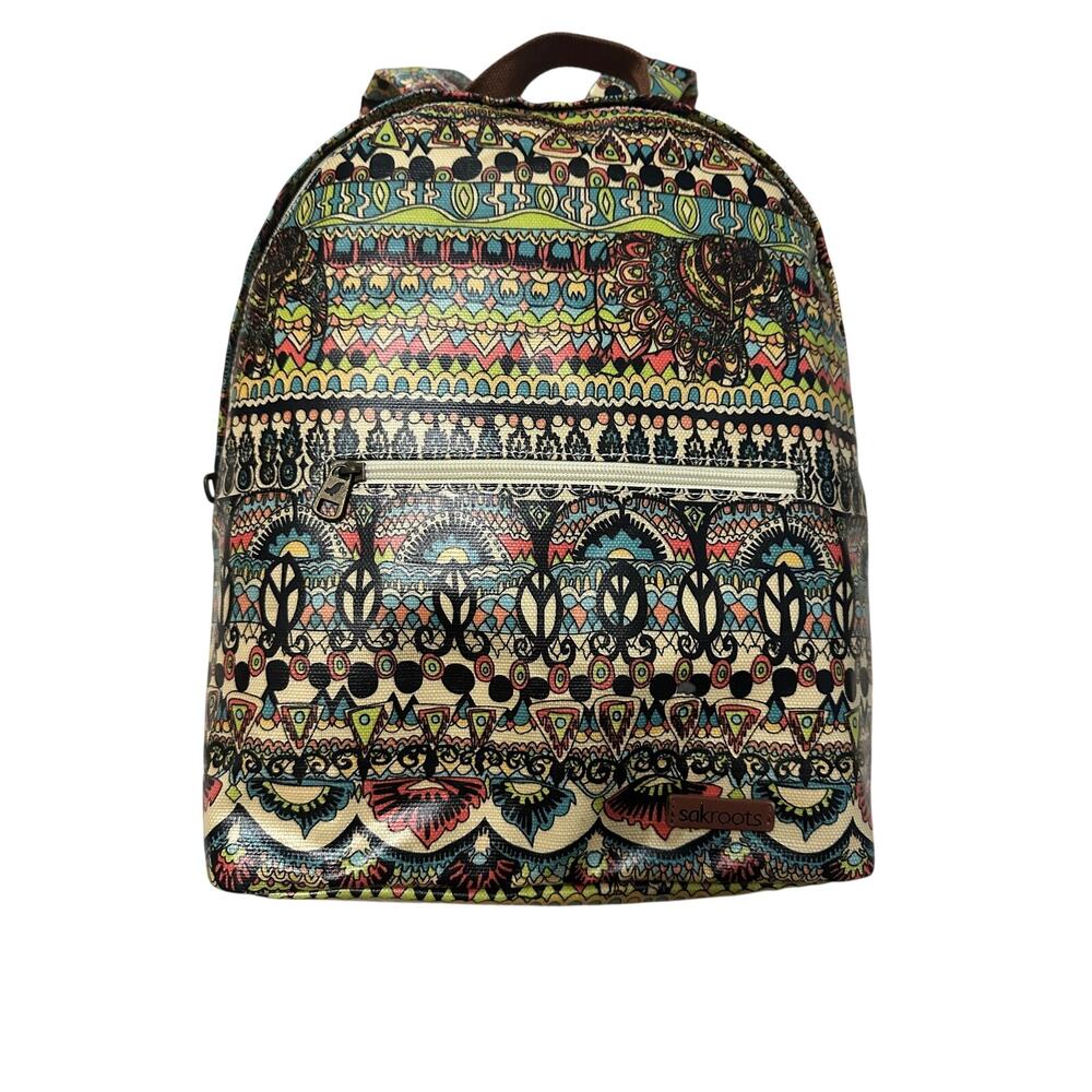 Sakroots Rockaway L Cargo Backpack Natural One World Elephant Peace Boho Canvas